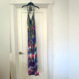 Halter top maxi dress, multi-floral, medium